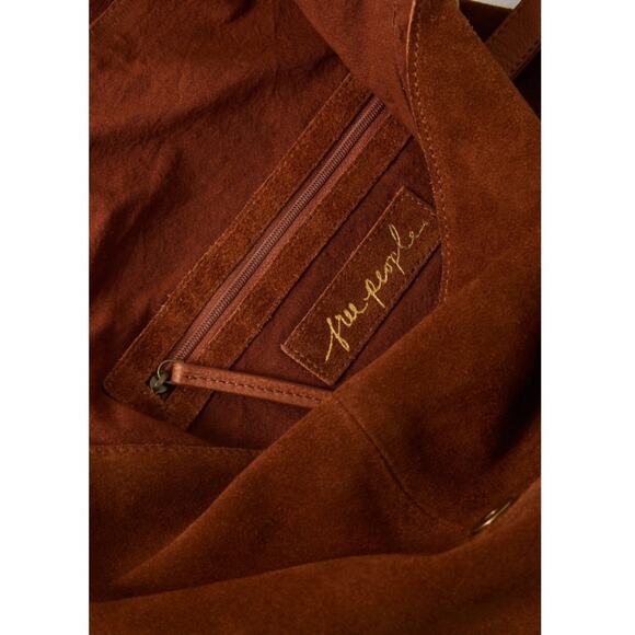 Free People Roswell Boho Slouchy Suede Leather Messenger Bag Tote Cognac Brown - Picture 5 of 16